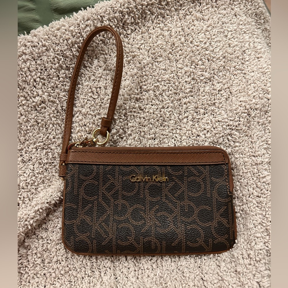 Calvin Klein Brown Leather Wristlet